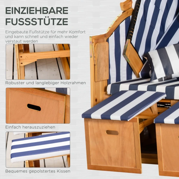 Strandstoel, 5 traps, dubbele zonneligstoel met dak, dubbele ligstoel met drankhouders, chaise longue, pe rattan, 118 x 79 x 160 cm 8