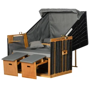 Strandstoel volledige ligstoel tuinligstoel met drankhouders van pe rattan, lichtgrijs, 118x79x160cm, ideaal voor tuin & terras 1
