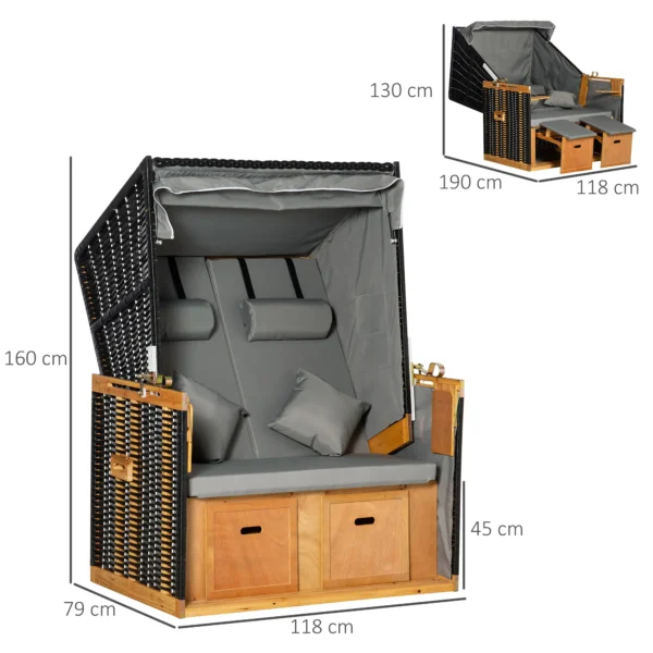 Strandstoel volledige ligstoel tuinligstoel met drankhouders van pe rattan, lichtgrijs, 118x79x160cm, ideaal voor tuin & terras 4