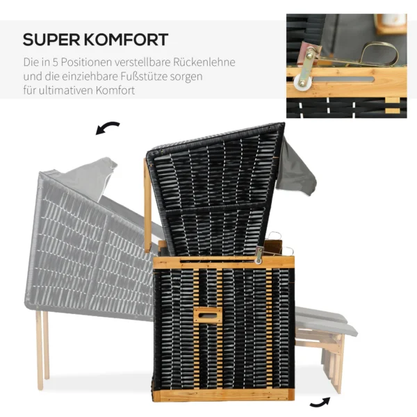 Strandstoel volledige ligstoel tuinligstoel met drankhouders van pe rattan, lichtgrijs, 118x79x160cm, ideaal voor tuin & terras 5
