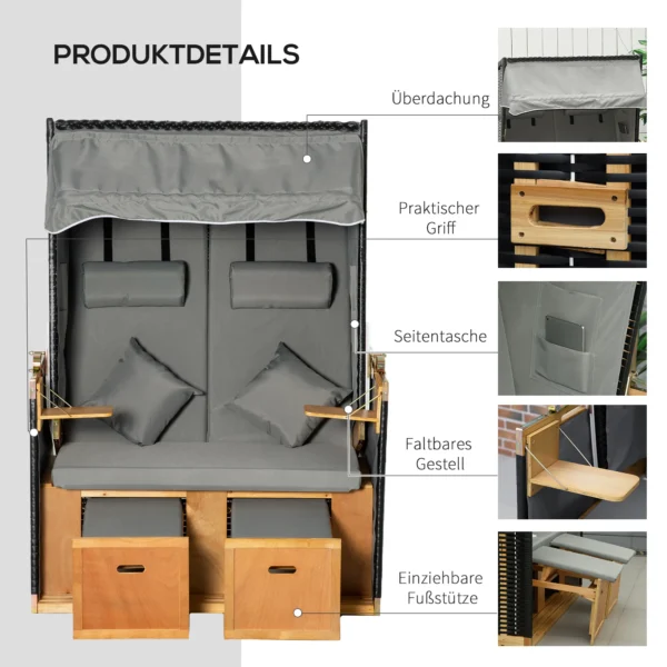 Strandstoel volledige ligstoel tuinligstoel met drankhouders van pe rattan, lichtgrijs, 118x79x160cm, ideaal voor tuin & terras 6