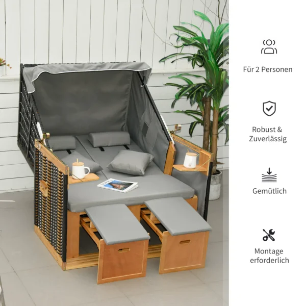 Strandstoel volledige ligstoel tuinligstoel met drankhouders van pe rattan, lichtgrijs, 118x79x160cm, ideaal voor tuin & terras 8