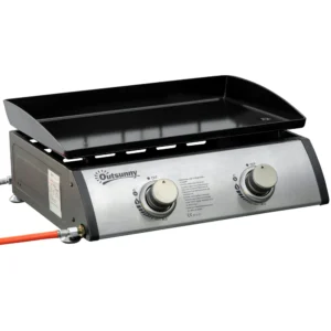 Tafelbarbecue gasbarbecue bbq met 2 branders, tafelgasbarbecue met slang, roestvrij staal & metaal, anti aanbak grillplaat, ideaal voor kamperen 1