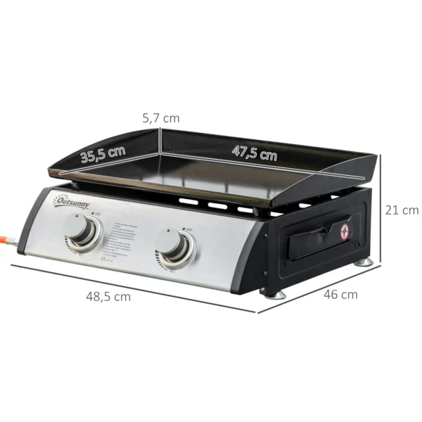 Tafelbarbecue gasbarbecue bbq met 2 branders, tafelgasbarbecue met slang, roestvrij staal & metaal, anti aanbak grillplaat, ideaal voor kamperen 4