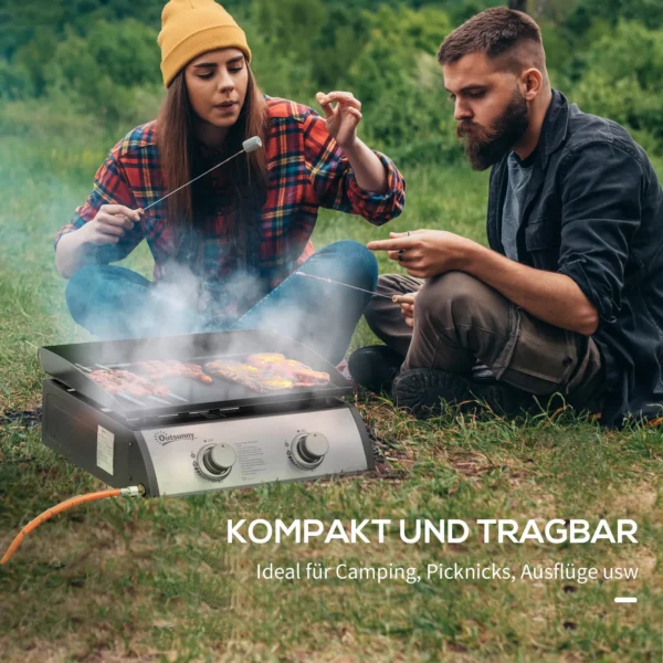 Tafelbarbecue gasbarbecue bbq met 2 branders, tafelgasbarbecue met slang, roestvrij staal & metaal, anti aanbak grillplaat, ideaal voor kamperen 7