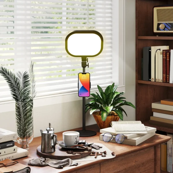 Tafellamp met telefoonhouder, 5 kleurmodi & 10 helderheidsniveaus nachtlamp met geheugenfunctie voor woonkamer, slaapkamer metaal, zwart 10