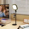 Tafellamp met telefoonhouder, 5 kleurmodi & 10 helderheidsniveaus nachtlamp met geheugenfunctie voor woonkamer, slaapkamer metaal, zwart 2