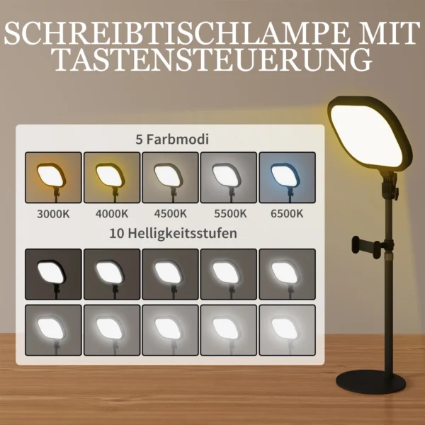 Tafellamp met telefoonhouder, 5 kleurmodi & 10 helderheidsniveaus nachtlamp met geheugenfunctie voor woonkamer, slaapkamer metaal, zwart 6