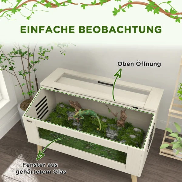 Terrarium voor reptielen, 140l reptiel voederbak met gehard glazen vensters, deksel, poten, reptielenkweekbak voor amfibieën, spin, eik, 100 x 50 x 60 cm 6
