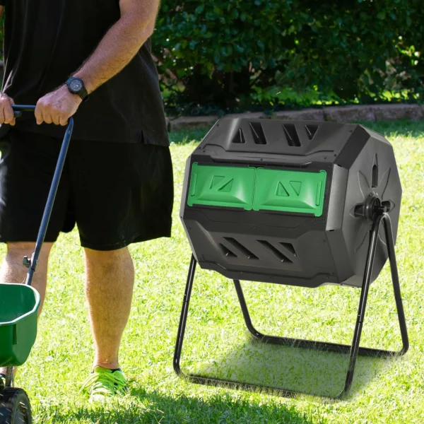 Trommelcomposter 160l tuincomposter met 2 kamers, draaibaar, voor biologisch afval, zwart, efficiënt & robuust 10