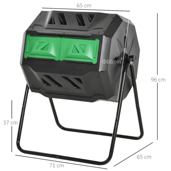Trommelcomposter 160l tuincomposter met 2 kamers, draaibaar, voor biologisch afval, zwart, efficiënt & robuust 4