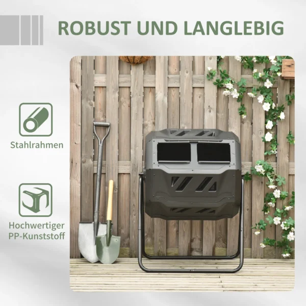 Trommelcomposter 160l tuincomposter met 2 kamers, draaibaar, voor biologisch afval, zwart, efficiënt & robuust 8