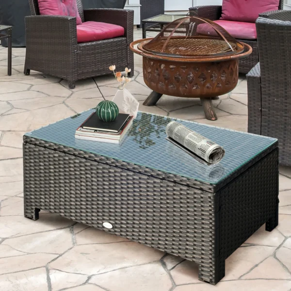 Tuin bijzettafel salontafel van weerbestendig polyrattan zwart 85x50x39cm voor balkon terras 2