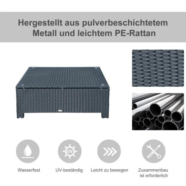 Tuin bijzettafel salontafel van weerbestendig polyrattan zwart 85x50x39cm voor balkon terras 5