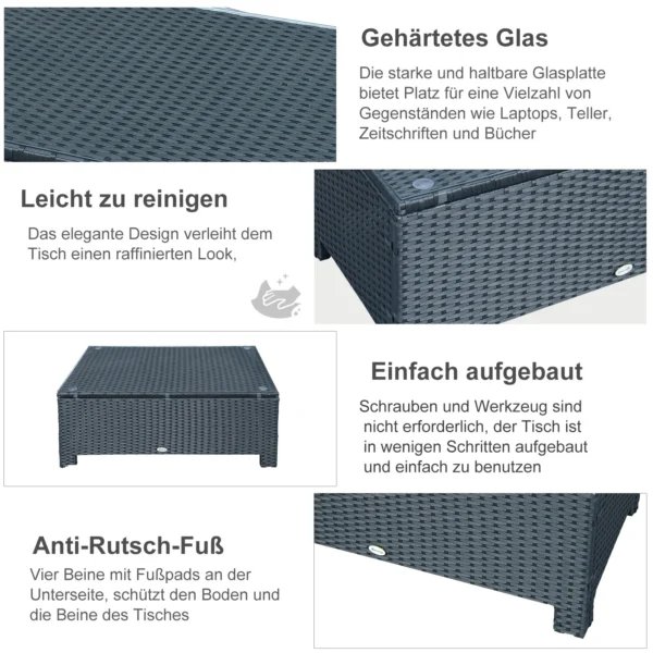 Tuin bijzettafel salontafel van weerbestendig polyrattan zwart 85x50x39cm voor balkon terras 6
