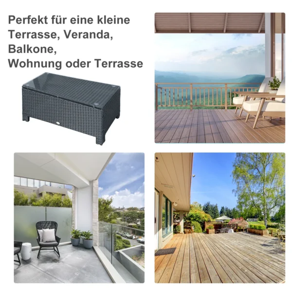 Tuin bijzettafel salontafel van weerbestendig polyrattan zwart 85x50x39cm voor balkon terras 8