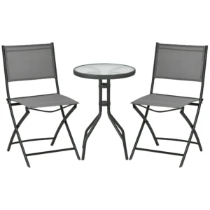 Tuin bistroset voor 2 personen, tuinmeubel set met 1 tafel en 2 opvouwbare stoelen, tuinset van staal in grijs 1