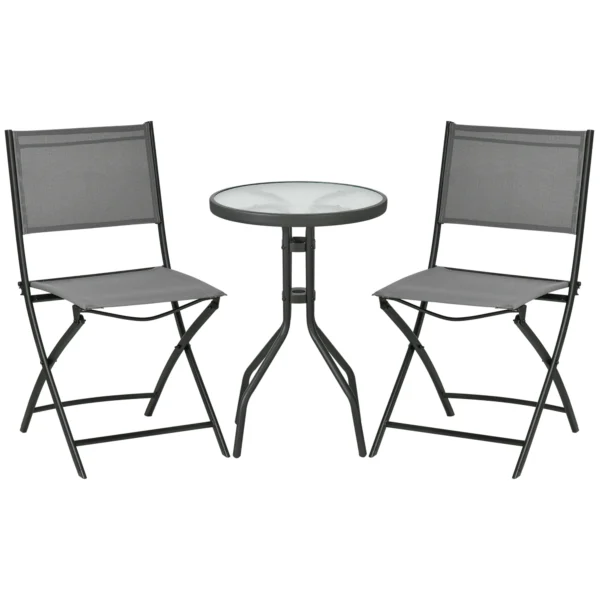 Tuin bistroset voor 2 personen, tuinmeubel set met 1 tafel en 2 opvouwbare stoelen, tuinset van staal in grijs 1
