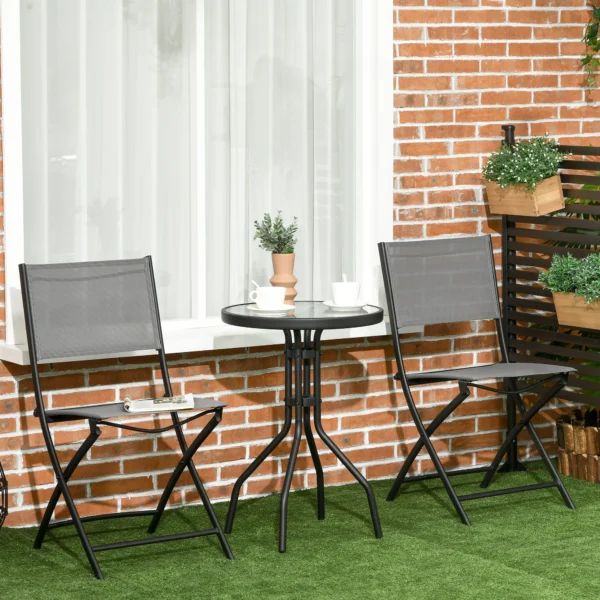 Tuin bistroset voor 2 personen, tuinmeubel set met 1 tafel en 2 opvouwbare stoelen, tuinset van staal in grijs 2