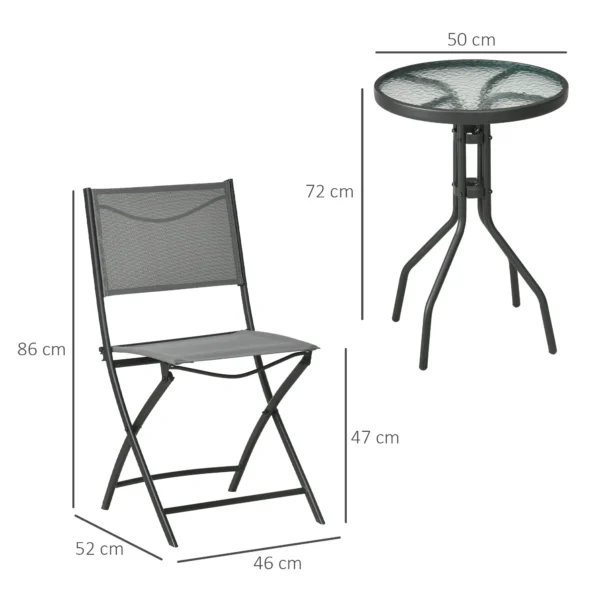 Tuin bistroset voor 2 personen, tuinmeubel set met 1 tafel en 2 opvouwbare stoelen, tuinset van staal in grijs 4