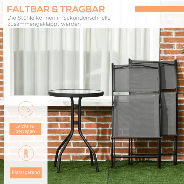 Tuin bistroset voor 2 personen, tuinmeubel set met 1 tafel en 2 opvouwbare stoelen, tuinset van staal in grijs 5