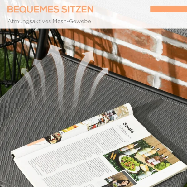 Tuin bistroset voor 2 personen, tuinmeubel set met 1 tafel en 2 opvouwbare stoelen, tuinset van staal in grijs 6