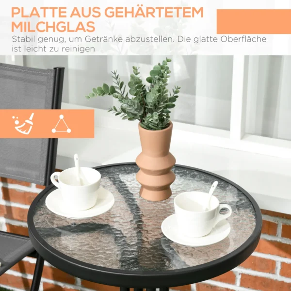 Tuin bistroset voor 2 personen, tuinmeubel set met 1 tafel en 2 opvouwbare stoelen, tuinset van staal in grijs 7