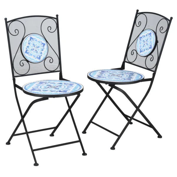 Tuin zitgroep bistro set voor 2 personen Ø 61 cm met 1 tafel en 2 opvouwbare stoelen van staal in blauw 10
