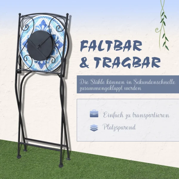 Tuin zitgroep bistro set voor 2 personen Ø 61 cm met 1 tafel en 2 opvouwbare stoelen van staal in blauw 6