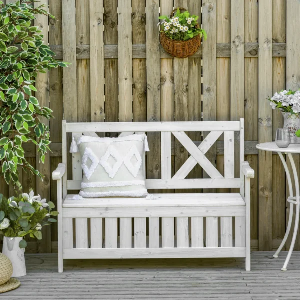 Tuinbank 2 zits met opbergruimte van dennenhout 115 x 61 x 85 cm, hoge rugleuning & armleuning, weerbestendig voor tuin balkon hof 2