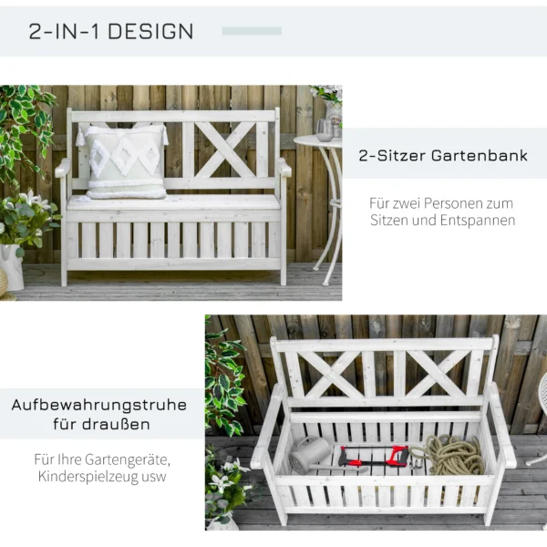 Tuinbank 2 zits met opbergruimte van dennenhout 115 x 61 x 85 cm, hoge rugleuning & armleuning, weerbestendig voor tuin balkon hof 5