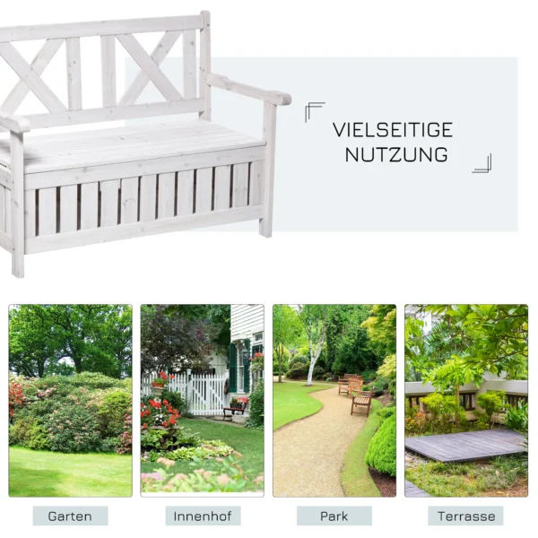 Tuinbank 2 zits met opbergruimte van dennenhout 115 x 61 x 85 cm, hoge rugleuning & armleuning, weerbestendig voor tuin balkon hof 8