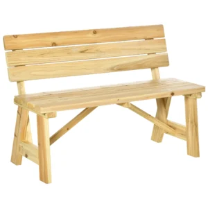 Tuinbank 2 zits parkbank van hout tot 220 kg, terrasbank met rugleuning, massief hout 116 x 56 x 80 cm, robuuste tuinmeubelen 1