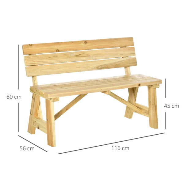 Tuinbank 2 zits parkbank van hout tot 220 kg, terrasbank met rugleuning, massief hout 116 x 56 x 80 cm, robuuste tuinmeubelen 4
