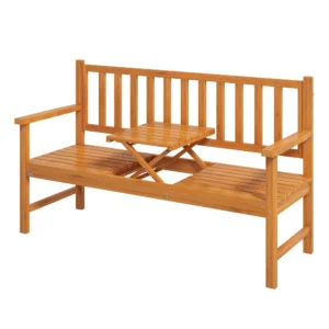 Tuinbank 3 zits bank tafel armleuning houten bank tot 280kg balkon terras lichtbruin 153x56x91cm 1