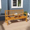 Tuinbank 3 zits bank tafel armleuning houten bank tot 280kg balkon terras lichtbruin 153x56x91cm 2