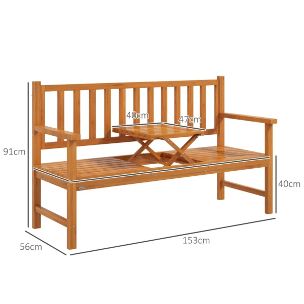 Tuinbank 3 zits bank tafel armleuning houten bank tot 280kg balkon terras lichtbruin 153x56x91cm 4