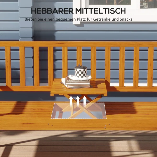 Tuinbank 3 zits bank tafel armleuning houten bank tot 280kg balkon terras lichtbruin 153x56x91cm 5