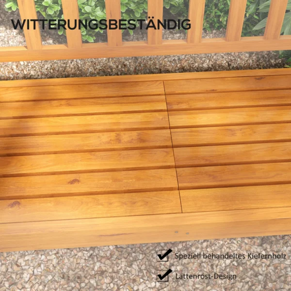Tuinbank 3 zits bank tafel armleuning houten bank tot 280kg balkon terras lichtbruin 153x56x91cm 6