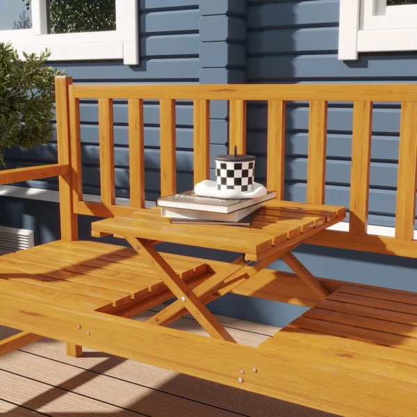 Tuinbank 3 zits bank tafel armleuning houten bank tot 280kg balkon terras lichtbruin 153x56x91cm 8
