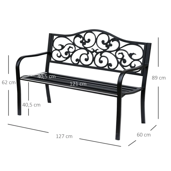 Tuinbank 3 zits stalen bank met armleuningen van gietijzer zwart 127x60x89cm voor tuin terras balkon 4