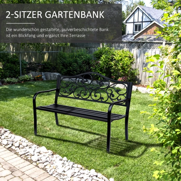 Tuinbank 3 zits stalen bank met armleuningen van gietijzer zwart 127x60x89cm voor tuin terras balkon 5