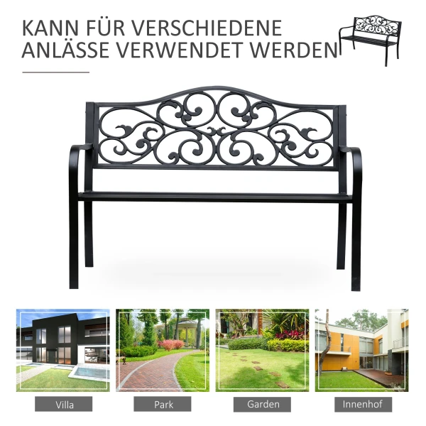 Tuinbank 3 zits stalen bank met armleuningen van gietijzer zwart 127x60x89cm voor tuin terras balkon 7