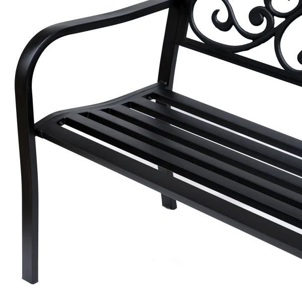 Tuinbank 3 zits stalen bank met armleuningen van gietijzer zwart 127x60x89cm voor tuin terras balkon 9