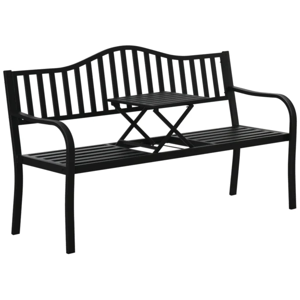 Tuinbank met uitschuifbare tafel voor 2 3 personen, metalen parkbank, zitbank terrasbank tuinmeubilair zwart 150x58,5x90cm 1