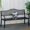 Tuinbank met uitschuifbare tafel voor 2 3 personen, metalen parkbank, zitbank terrasbank tuinmeubilair zwart 150x58,5x90cm 2