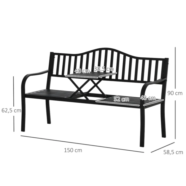Tuinbank met uitschuifbare tafel voor 2 3 personen, metalen parkbank, zitbank terrasbank tuinmeubilair zwart 150x58,5x90cm 4