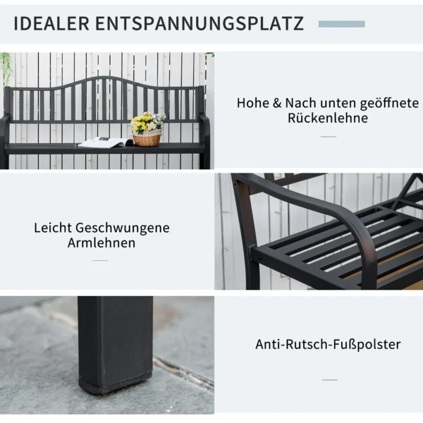 Tuinbank met uitschuifbare tafel voor 2 3 personen, metalen parkbank, zitbank terrasbank tuinmeubilair zwart 150x58,5x90cm 5
