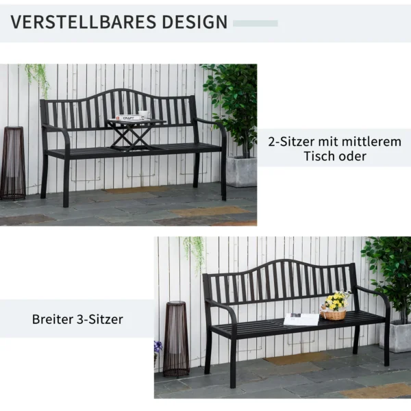 Tuinbank met uitschuifbare tafel voor 2 3 personen, metalen parkbank, zitbank terrasbank tuinmeubilair zwart 150x58,5x90cm 6