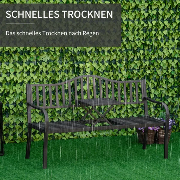 Tuinbank met uitschuifbare tafel voor 2 3 personen, metalen parkbank, zitbank terrasbank tuinmeubilair zwart 150x58,5x90cm 7
